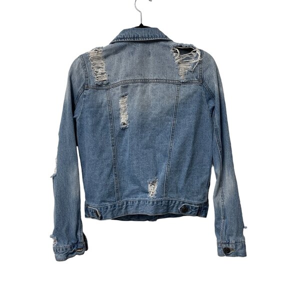 2SABLE JEAN JACKET DISTRESSED BUTTON UP POCKETS SIZE M DENIM BLUE 100% COTTON - Picture 2 of 12